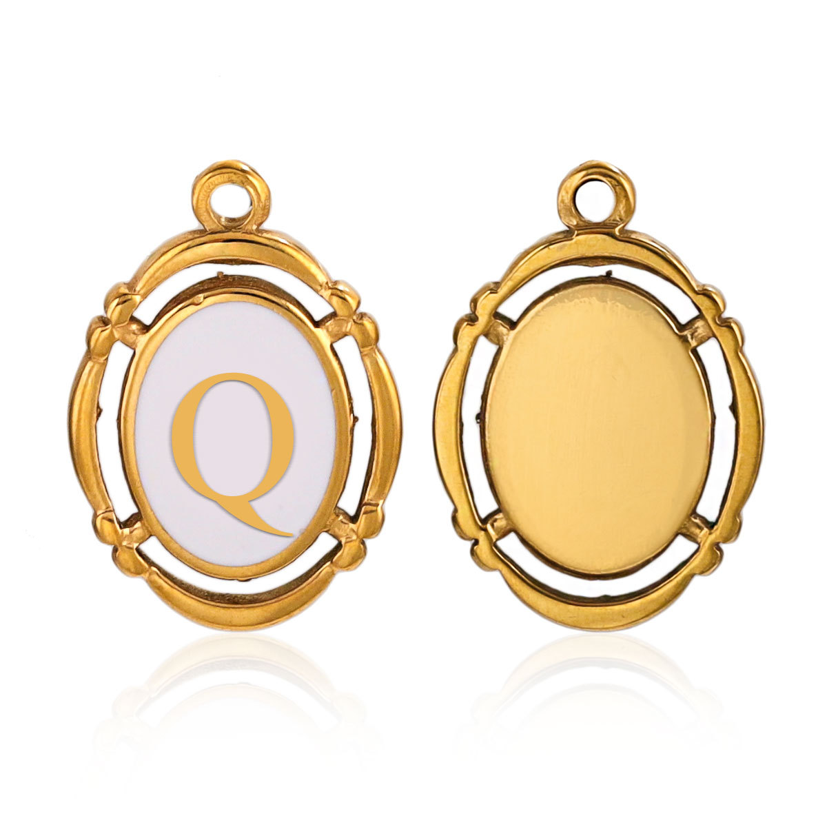 Gold color / 1 Piece Fashionable Retro Style Oval Letter Q Shape Stainless Steel  Gold Color Women's Pendant Picture17